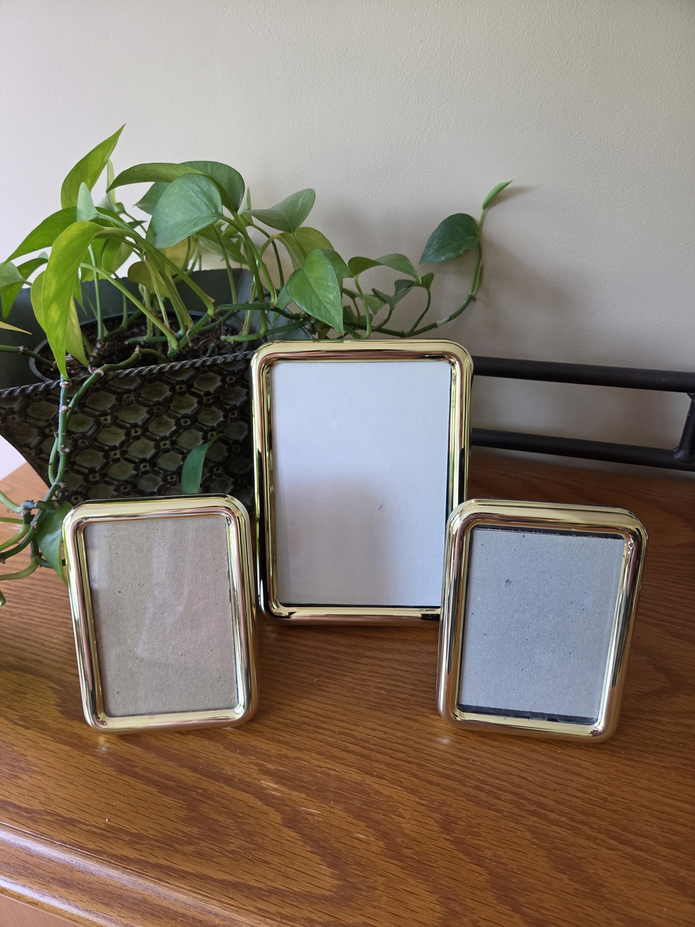 Vtg Three-Piece Gold Photo Frame Set - Holds 3 1/2x5 & 5x7 Photos